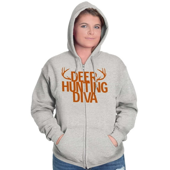 Deer Hunting Diva Antler Season Womens Plus Size Graphic Zipper Hoodie Brisco Brands 2X