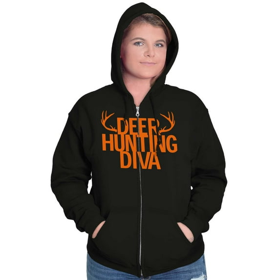 Deer Hunting Diva Antler Season Zip Hoodie Sweatshirt Women Brisco Brands L