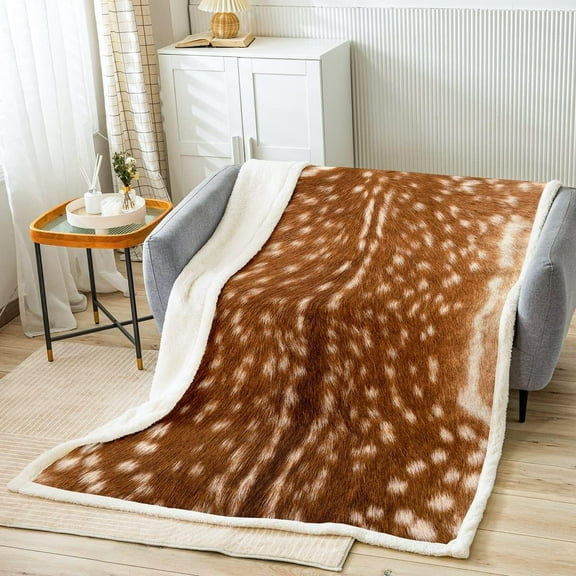 Deer Hunting Fleece Blanket 40"X50",Brown Deer Hide Throw Blanket Woodland Animal Skin Sherpa Blanket for Bed Sofa Couch,Rustic Farmhouse Flannel Blanket for Country Cabin
