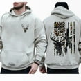 thumbnail image 1 of Deer Hunting Hoodie – Double Sided American Flag Camo Pullover with Buck Head Silhouette, Fall Southern Hoodie for Country Hunters and Outdoor Life, 1 of 7