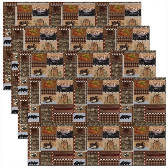 Deer Hunting Placemats for Dining Table Kids Bear Table Place Mats Decor Rustic Cabin Country Placemat for Table Farmhouse Theme Grid Brown Washable Table Mats Placemat Bedroom 18"x12"