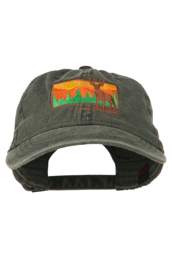 Deer Hunting Silhouette Embroidered Washed Cotton Cap - Black OSFM