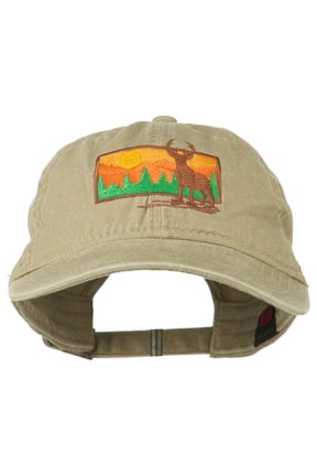 Deer Hunting Silhouette Embroidered Washed Cotton Cap - Khaki OSFM