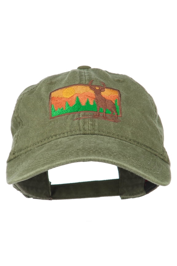 Deer Hunting Silhouette Embroidered Washed Cotton Cap - Olive Green OSFM