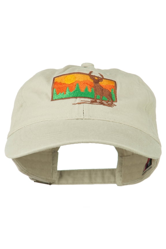 Deer Hunting Silhouette Embroidered Washed Cotton Cap - Stone OSFM