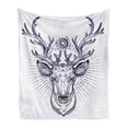 thumbnail image 1 of Deer Hunting Soft Flannel Fleece Throw Blanket, Hipster Reindeer Head Sketch Antlers Illustration, Cozy Plush for Indoor and Outdoor Use, 50" x 60", Purple Blue Grey, by Ambesonne, 1 of 5