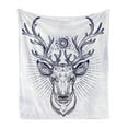thumbnail image 1 of Deer Hunting Soft Flannel Fleece Throw Blanket, Hipster Reindeer Head Sketch Antlers Illustration, Cozy Plush for Indoor and Outdoor Use, 60" x 80", Purple Blue Grey, by Ambesonne, 1 of 5
