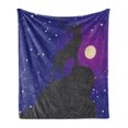 thumbnail image 1 of Deer Hunting Soft Flannel Fleece Throw Blanket, Deer Silhouette Stars Moon Night Illustration, Cozy Plush for Indoor and Outdoor Use, 50" x 70", Indigo Taupe Grey, by Ambesonne, 1 of 5