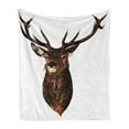 thumbnail image 1 of Deer Hunting Soft Flannel Fleece Throw Blanket, Stuffed Animal Head Rustic Graphic Pattern, Cozy Plush for Indoor and Outdoor Use, 60" x 80", White Dark Brown, by Ambesonne, 1 of 5