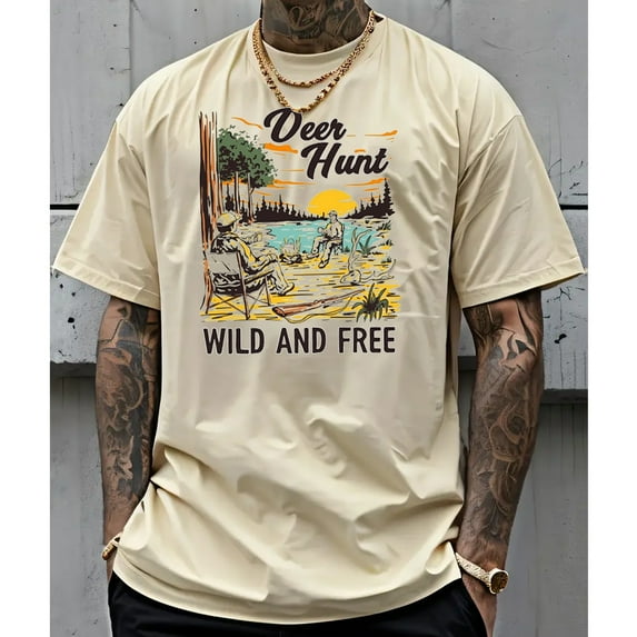 Deer Hunting T-Shirt – Retro Wilderness Graphic Tee for Men Who Hunt, Vintage-Style Buck Design for Outdoorsmen & Nature Lovers