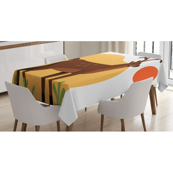 Deer Hunting Tablecloth, Happy Reindeer Colorful Meadow Illustration, Rectangular Table Cover for Dining Room Kitchen, 52" X 70",Vermilion Lime Green Mustard and Redbrown, by Ambesonne