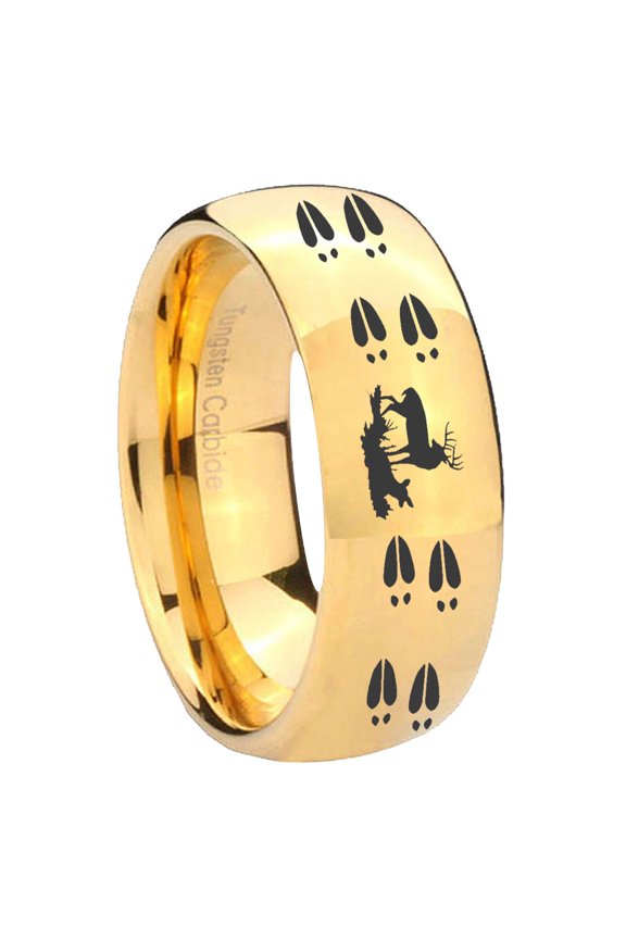 Deer Hunting Tracks Dome Gold Plated Tungsten Men Ring 10MM
