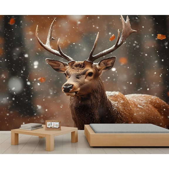 Deer Hunting Wall Mural - Elk Wildlife Murals, Christmas Large Wall Murals For Living Room, Elk Mural 55"W x 28"H (Not Peel and Stick)