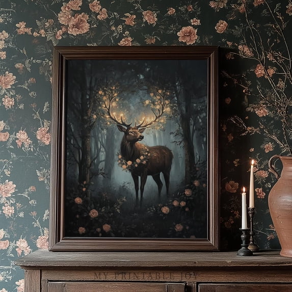 Deer In Forest Under Moon Wall