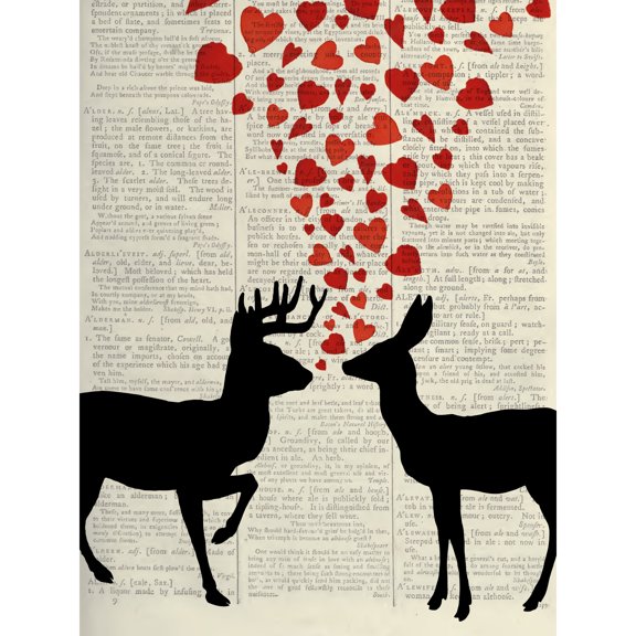Deer In Love Upcycle Style Dictionary Extra Large XL Wall Art Poster Print