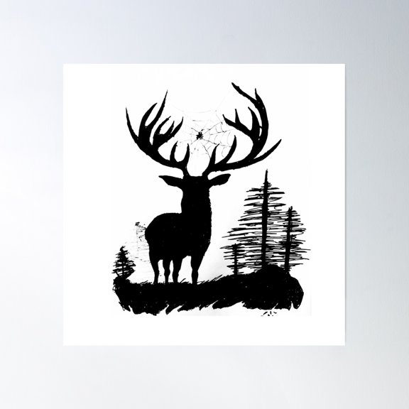 Deer In Mountain Silhouette Poster Wall Art, Modern Wall Decor, 30x30 UNFRAMED