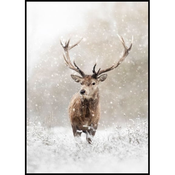 Deer In Snowfall Poster Wall Art, Modern Wall Decor For Living Room Bedroom, 12x18 UNFRAMED