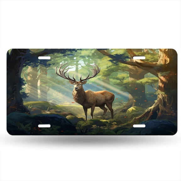 Deer In The Woods Watercolor Painting Decorative Signboard, Decorative Metal Plate with 4 Holes, 6x12inch Artistic Plate Frame