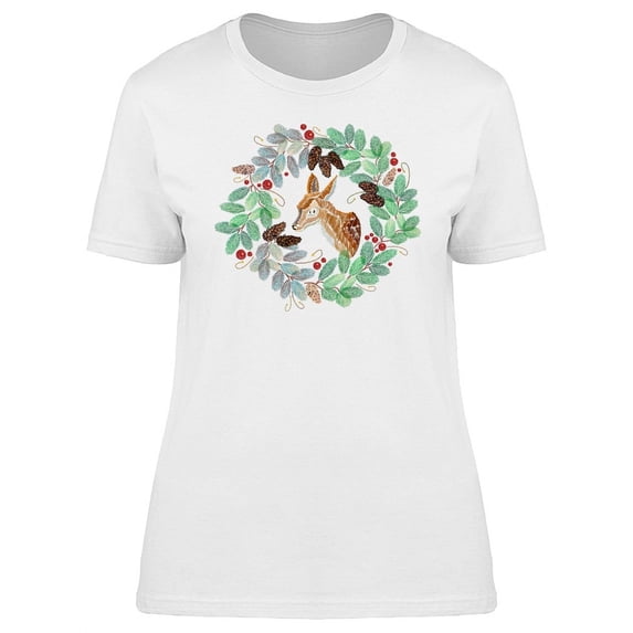 Deer In Xmas Wreath T-Shirt Women -Image by Shutterstock, Female XX-Large