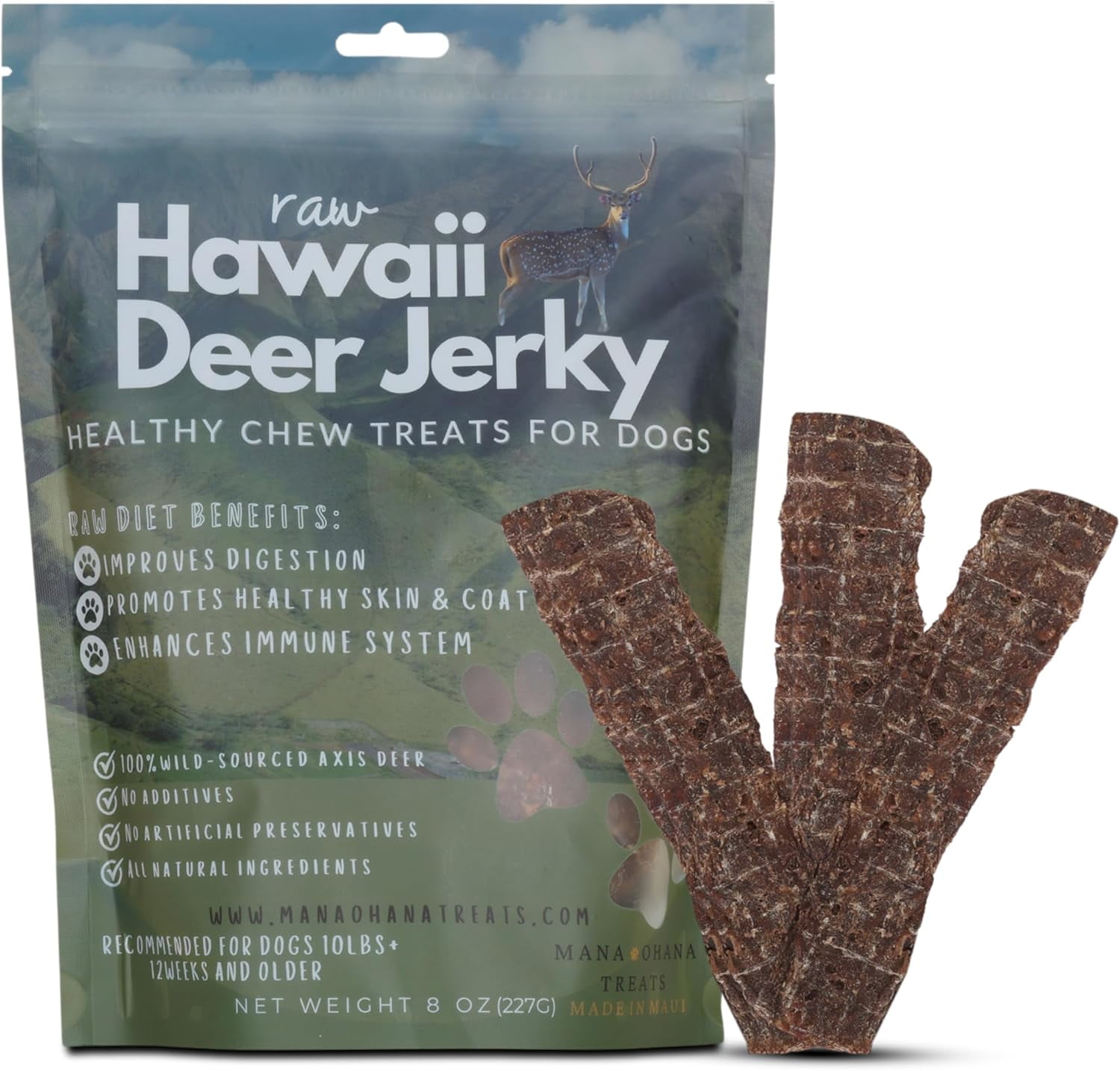 Deer Jerky Dog Treats - HYZ01 100% Venison Meat, Grain-Free & All Natural | Healthy Chew Treats for Medium & Large Dogs | Made in USA - 8 Oz