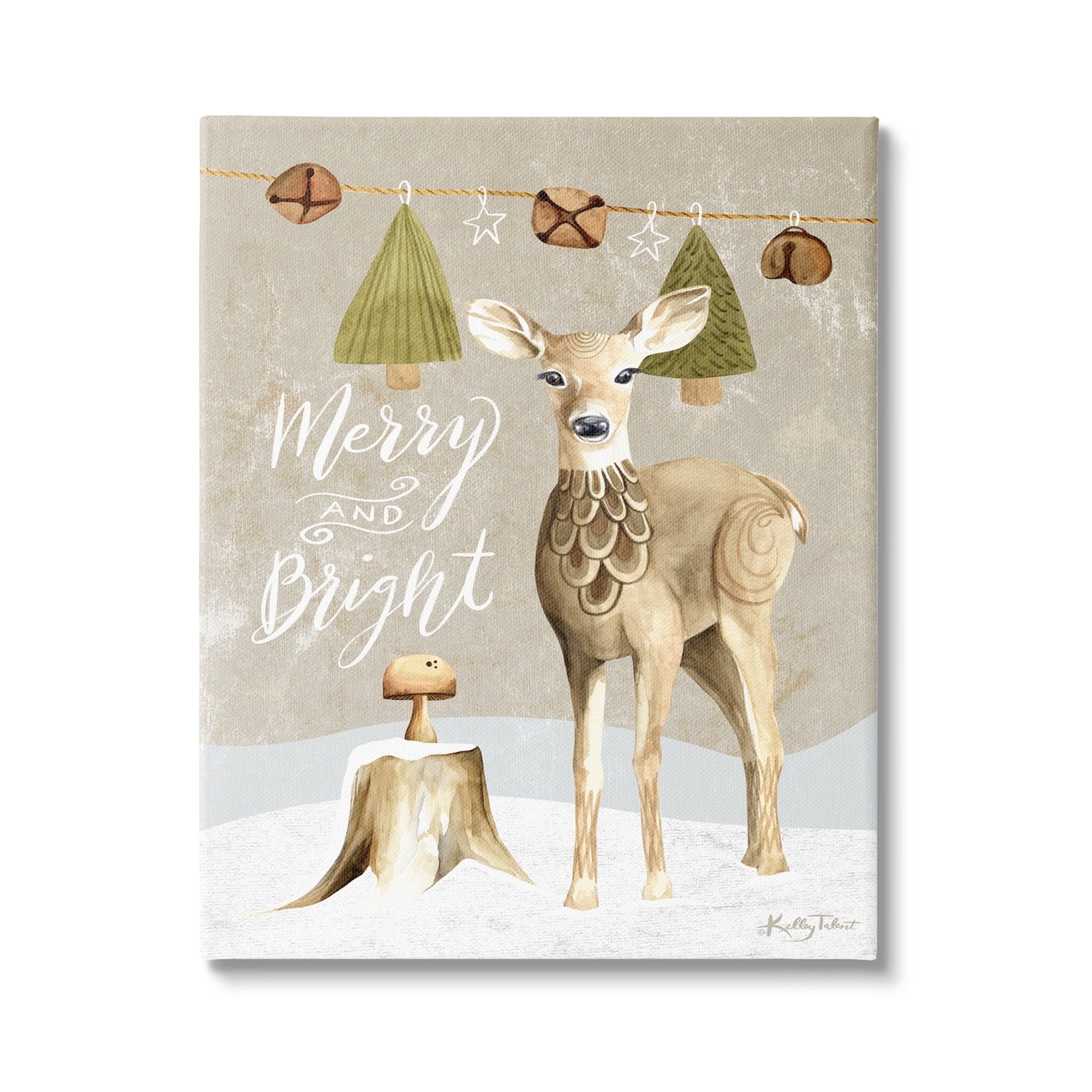 Deer & Jingling Bells Snowy Winter Scene Calligraphy Animals & Insects Graphic Art Gallery-Wrapped Canvas Print Wall Art