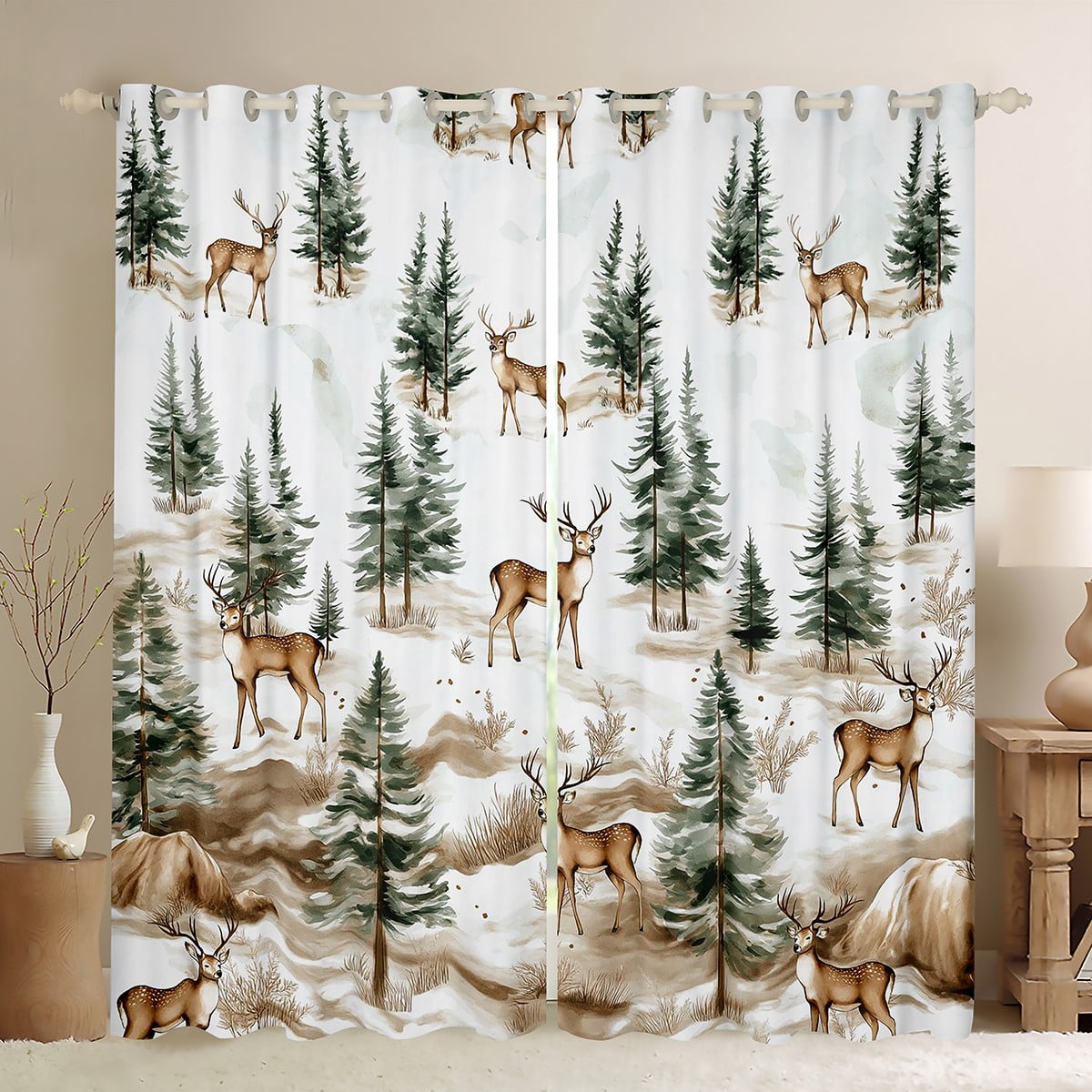 Deer Curtains (42Wx63L),Elk Deer Woodland Animals Window Curtains Drapes Bedroom,Jungle Wildlife ...