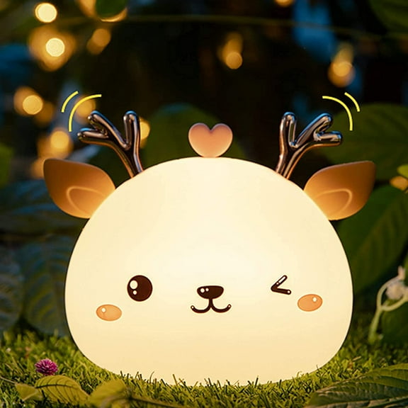 Deer LED Night Light - 7 Light Colors - Soft Touch Silicone - for Kids Baby Bedroom (USB Rechargeable)