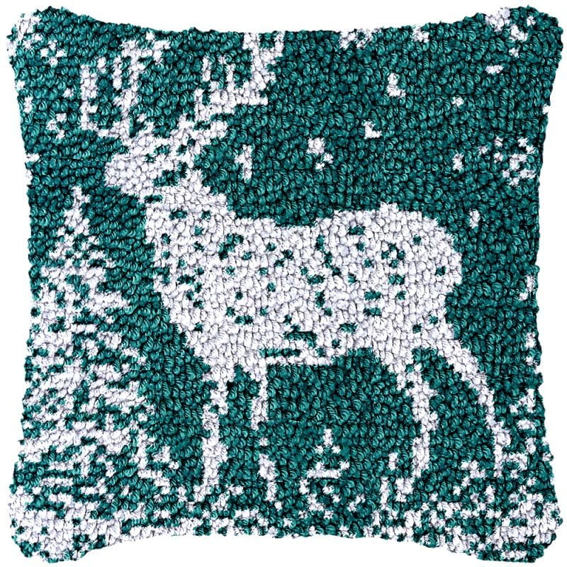 Deer Latch Hook Pillow Cover Kits for DIY Handmade Throw Pillow Cross Stitch Latch Hook Pillowcase Rug Kits with Preprinted Color Pattern Canvas Crochet Yarn Kits 17''X 17''(fv203)