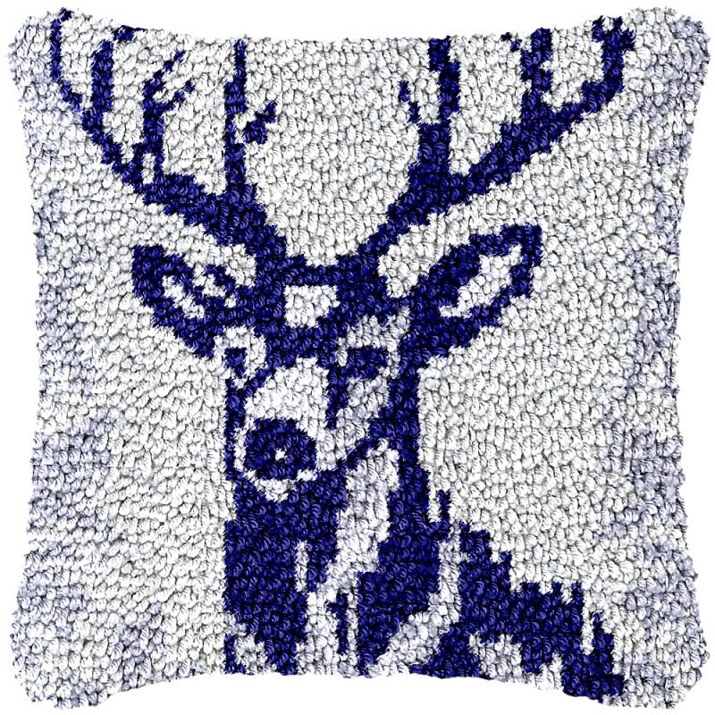Deer Latch Hook Pillow Cover Kits for DIY Handmade Throw Pillow Cross Stitch Latch Hook Pillowcase Rug Kits with Preprinted Color Pattern Canvas Crochet Yarn Kits 17''X 17''(fv60)