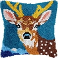 thumbnail image 1 of Deer Latch Hook Pillow Cover Kits for DIY Handmade Throw Pillow Cross Stitch Latch Hooking Pillowcase Kits with Preprinted Color Pattern Canvas Crochet Yarn Kits 17''X 17''(7-128), 1 of 1