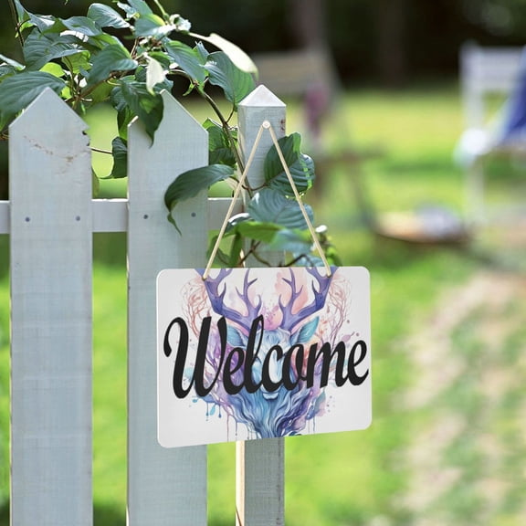 Deer Leaves Welcome Sign for Front Door Porch Wreath Door Sign Home Decoration Rustic Farmhouse Style