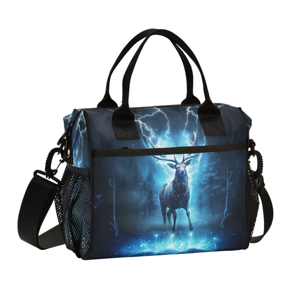 Deer Lightning Trees Blue Cooler Bag Lunch Bag Soft Cooler Cooling Tote Insulated Lunch Box for Adult Men Women