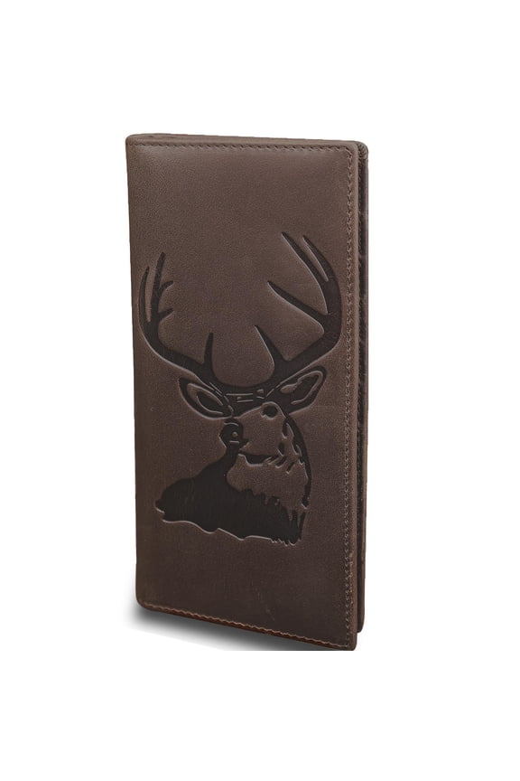 Deer Long Wallet For Men Full Grain Leather Rfid Blocking Rodeo Bifold  Coffee