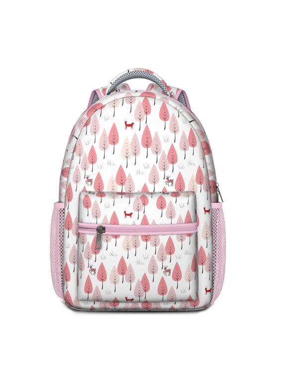 Deer Lover Woodland Print School Backpack – Rustic Buck and Head Illustration with Artistic Wild Forest and Nature Pattern