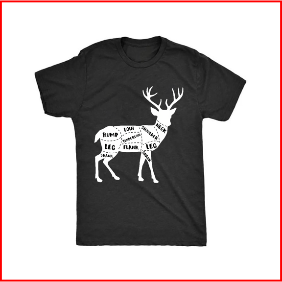 Deer Meat Cuts Butcher Diagram Funny BBQ Hunting Venison Foodie Unisex T-Shirt V14587, S - 5XL