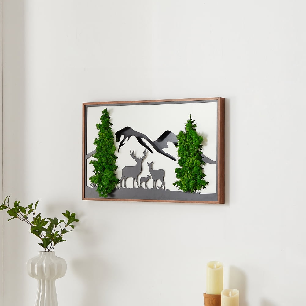 Green Apartment Decorating Ideas With Nature Inspired Wall Art Reference: Deer Metal Wall Art Preserved Moss Wall Decor 3D Metal