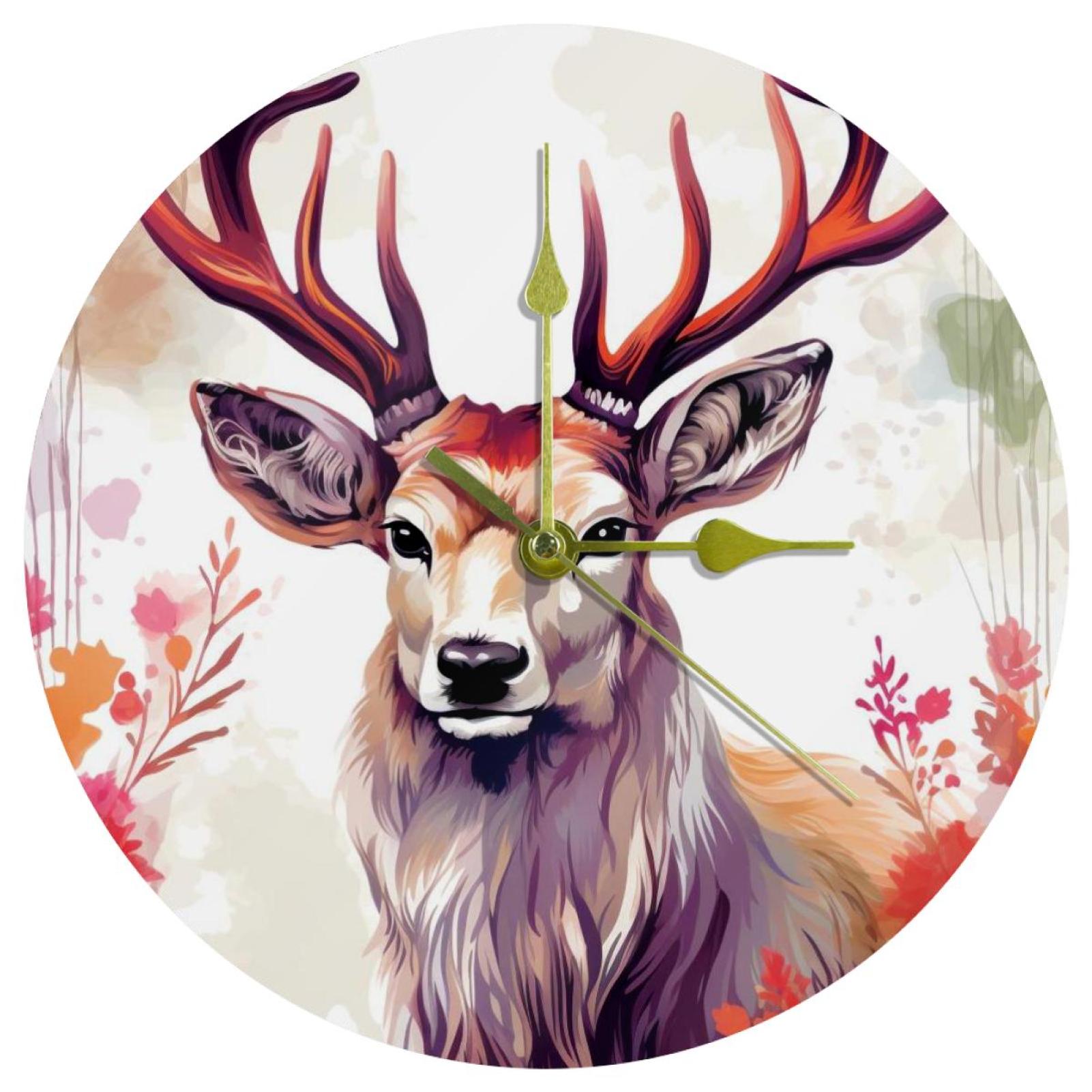 Deer Modern Round Acrylic Wall Clock 9.8 Inches Silent Non Ticking ...