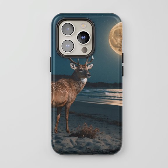 Deer Moon For All iPhone Series Protective Phone Case Wildlife Night Dark Blue