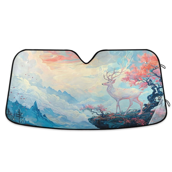 Deer Mount Tree Car Windshield Sun Shade Foldable Car Front Window Visor Heat and UV Protection 53x23.5