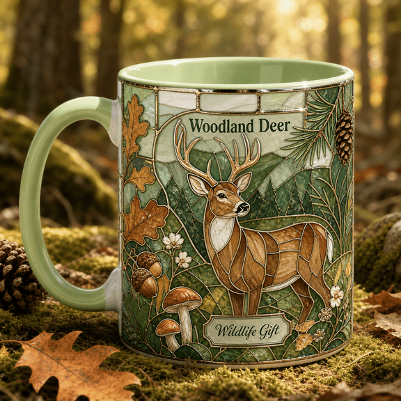 Deer Mug, 2D Flat Ceramic Mug Woodland Wildlife Gift for Nature Lovers and Cabin Coffee