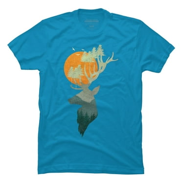 Deer & Nature Mens Turquoise Blue Graphic Tee - Design By Humans  XL