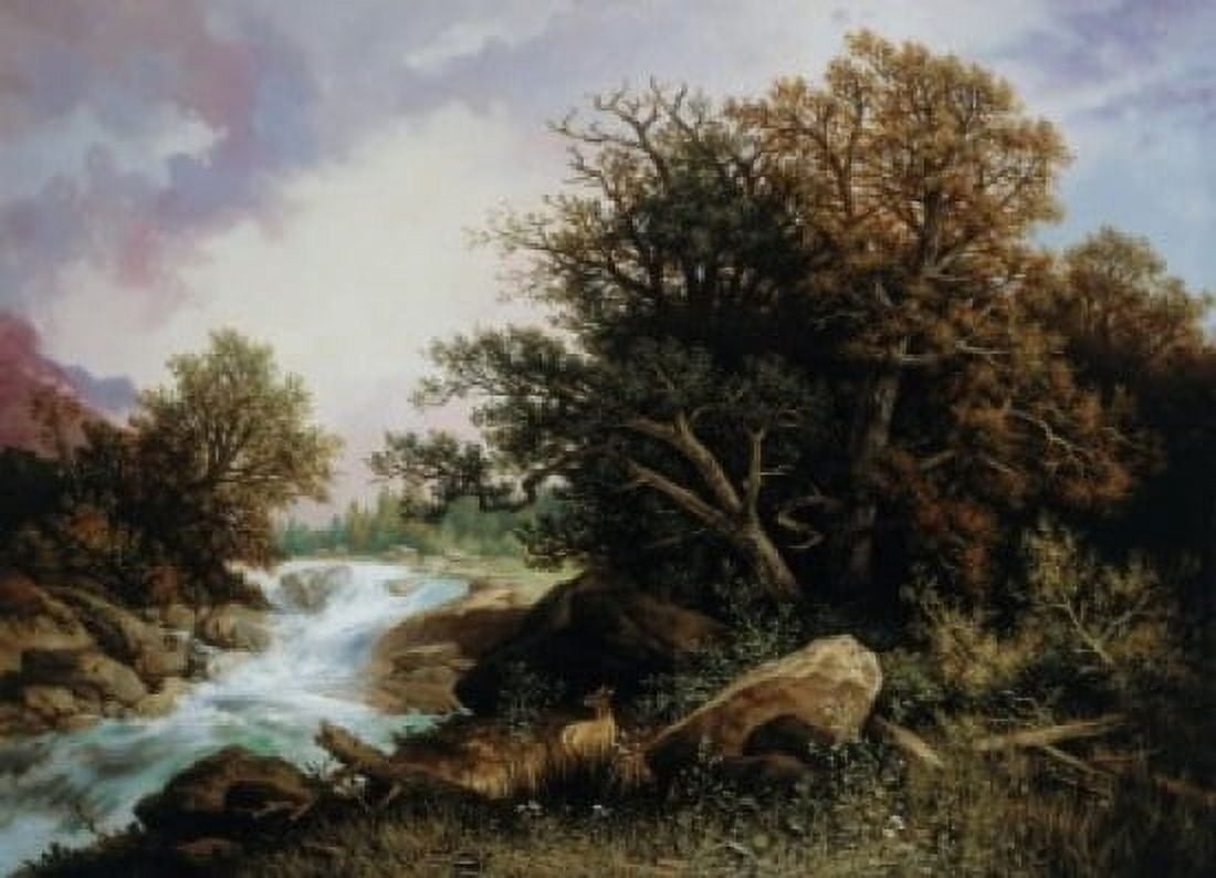 Deer Near A Stream Carl Hasch (1834-1897 German) Canvas Art - Carl Hasch (24 x 36)