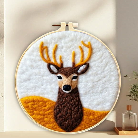 Deer Needle Felt Painting Set Beginner Felt Painting Set with Decorative Frame Suitable for Home Decoration Christmas Gift