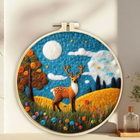 Deer Needle Felt Painting Set Beginner Felt Painting Set with Decorative Frame Suitable for Home Decoration Christmas Gift