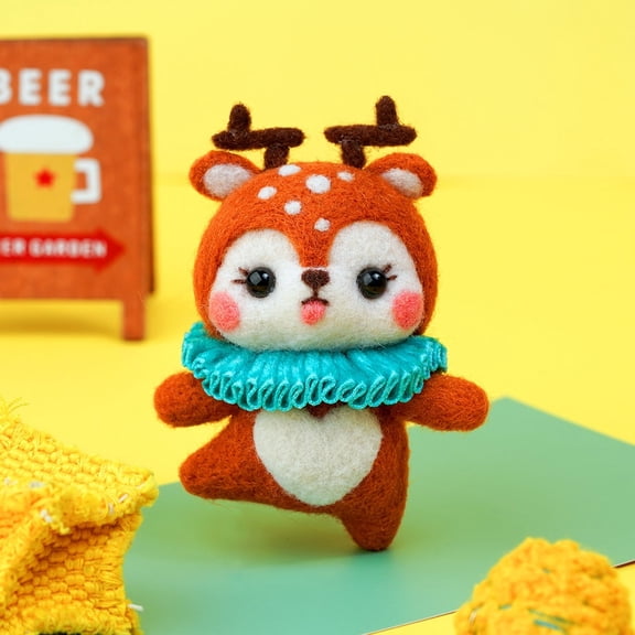 Wizardi Beginner Needle Felting Kit for Adults - Deer. Animal Felting Kit 7.2x6x3.5cm. Felting Tools. Wool Felting Supplies. Felt Crafts. Wool Felt. F07N8-W187