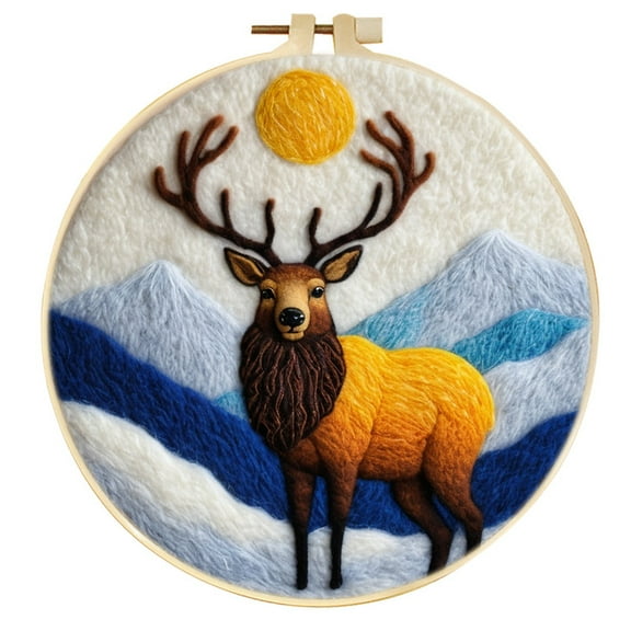 Deer Needle Felting Set Beginner Felt Painting Set with Decorative Frame Suitable for Home Decoration Christmas Gift