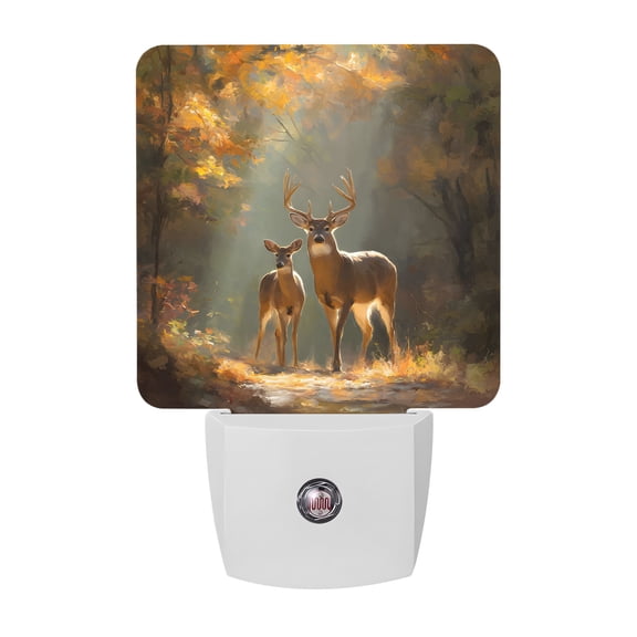 Deer Night Lights, Rustic Earthy Brown Autumn Forest Nature Wildlife Smart Auto Dusk to Dawn Sensor Nightlights Plug-in Nightlight for Bedroom Bathroom Living Room Kitchen Hallway