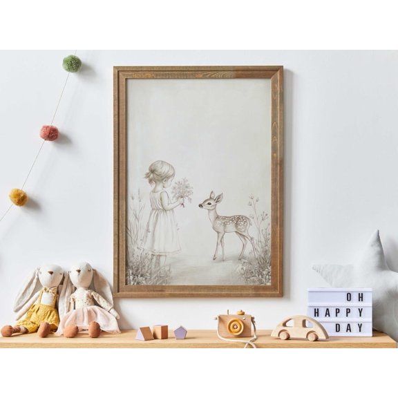 Deer Nursery Decor Pencil Sketch Vintage Animal Art, Unframed Paper Poster 8x10in