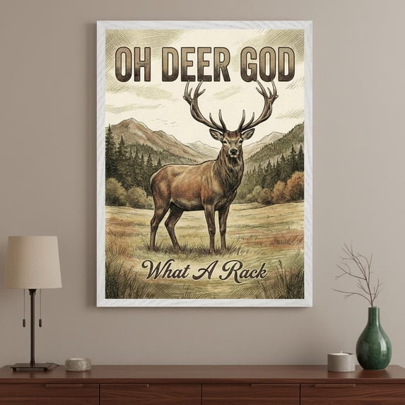 Tech Store Posters Deer Oh God What A Rack Pun Sketch Stag Rustic Cabin Lodge Antler ...