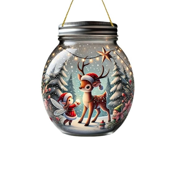 Deer Ornament 2025 - Large Glass Jar Look Acrylic Hanging Decor, 8 Inch Holiday Keepsake, Fairy Scene Pendant, Rustic Christmas Tree Decoration, Gift for Wildlife Lovers, Hanging Ornament
